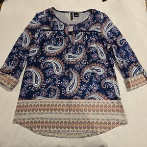 New Direction Women's Bohemian Casual Blouse Colorful Paisley PL‎